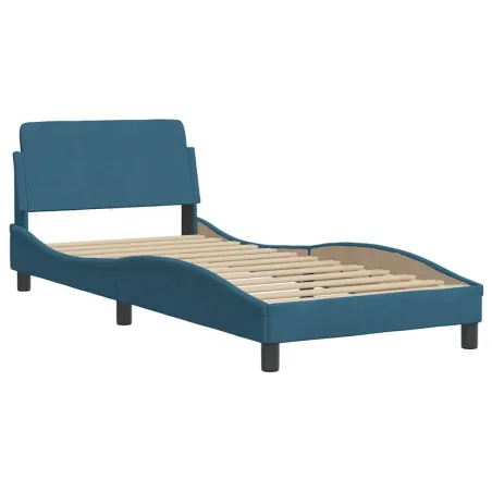Cadre de lit sans matelas Hanko bleu 90x190 cm velours