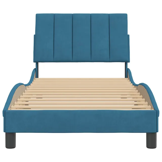 Cadre de lit sans matelas Hanko bleu 90x190 cm velours