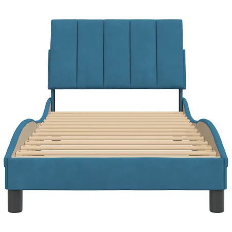 Cadre de lit sans matelas Hanko bleu 90x190 cm velours