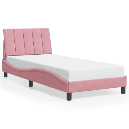 Cadre de lit sans matelas Hanko rose 90x190 cm velours 2