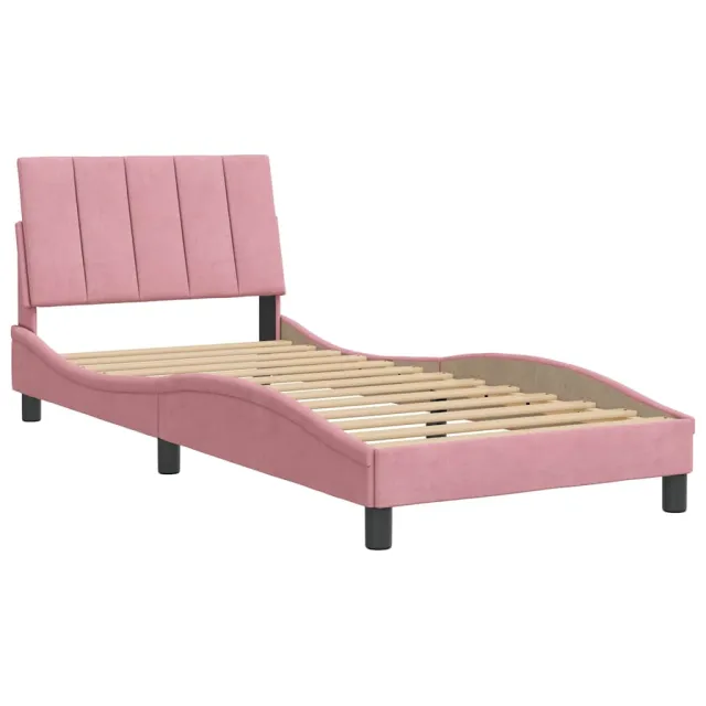 Cadre de lit sans matelas Hanko rose 90x190 cm velours