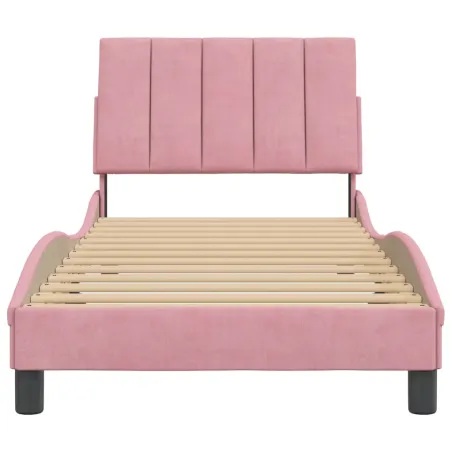 Cadre de lit sans matelas Hanko rose 90x190 cm velours