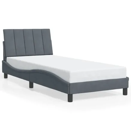 Cadre de lit sans matelas Hanko gris foncé 90x200 cm velours 2