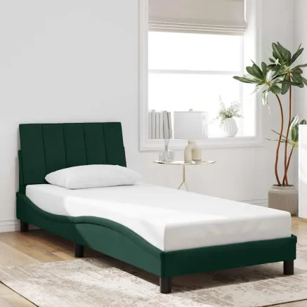 Cadre de lit sans matelas Hanko vert foncé 90x200 cm velours