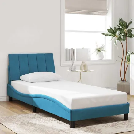 Cadre de lit sans matelas Hanko bleu 90x200 cm velours