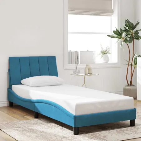 Cadre de lit sans matelas Hanko bleu 90x200 cm velours