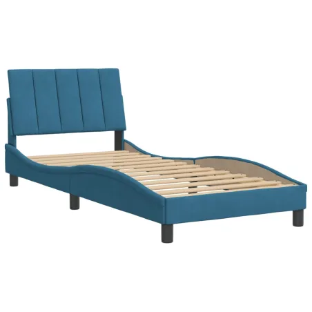 Cadre de lit sans matelas Hanko bleu 90x200 cm velours