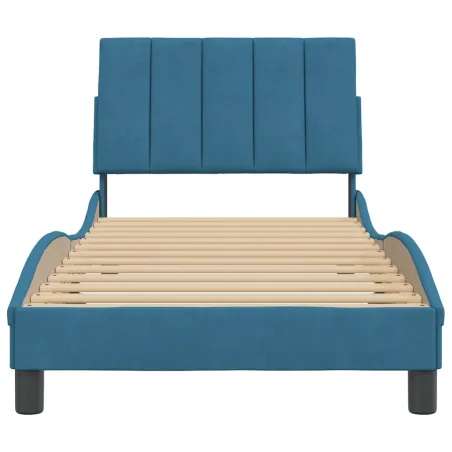 Cadre de lit sans matelas Hanko bleu 90x200 cm velours
