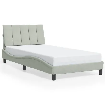 Cadre de lit sans matelas Hanko gris clair 100x200 cm velours 2