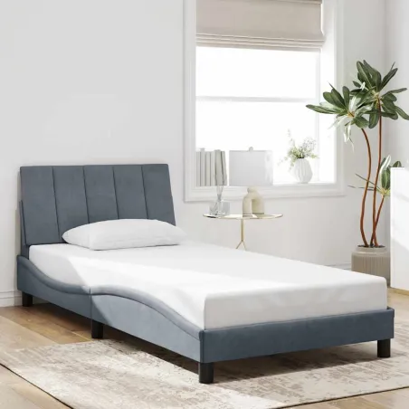 Cadre de lit sans matelas Hanko gris foncé 100x200 cm velours