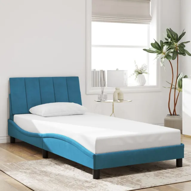 Cadre de lit sans matelas Hanko bleu 100x200 cm velours