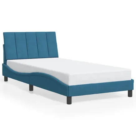 Cadre de lit sans matelas Hanko bleu 100x200 cm velours 2