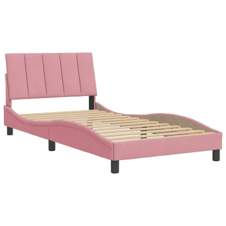 Cadre de lit sans matelas Hanko rose 100x200 cm velours