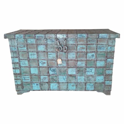 Koffer Alexandra House Living Blauw Ijzer Acacia Mangohout 46 x 86 x 1