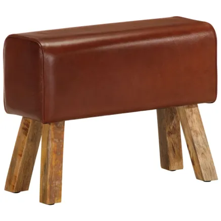Banc saut de cheval 58 cm marron cuir véritable et manguier