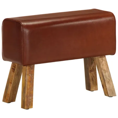 Banc saut de cheval 58 cm marron cuir véritable et manguier