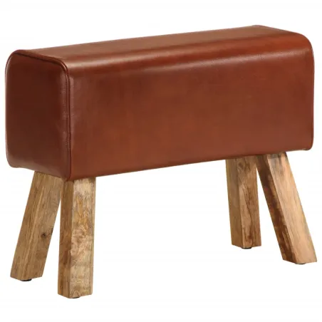 Banc saut de cheval 58 cm marron cuir véritable et manguier
