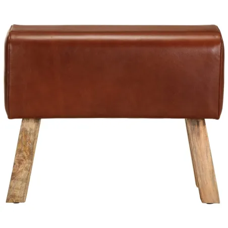 Banc saut de cheval 58 cm marron cuir véritable et manguier