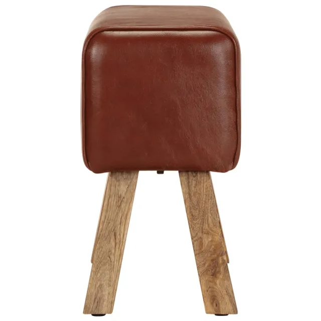 Banc saut de cheval 58 cm marron cuir véritable et manguier