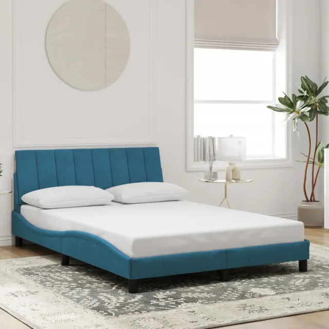 Cadre de lit sans matelas Hanko bleu 120x200 cm velours