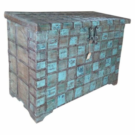 Baúl Alexandra House Living Azul Hierro Acacia Madera de mango 46 x 8