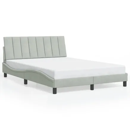 Cadre de lit sans matelas Hanko gris clair 140x190 cm velours 2
