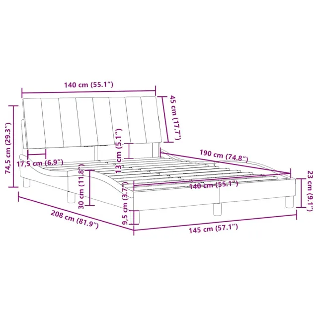 Cadre de lit sans matelas Hanko gris clair 140x190 cm velours