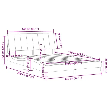 Cadre de lit sans matelas Hanko gris clair 140x190 cm velours
