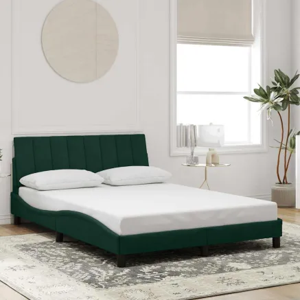 Cadre de lit sans matelas Hanko vert foncé 140x190 cm velours