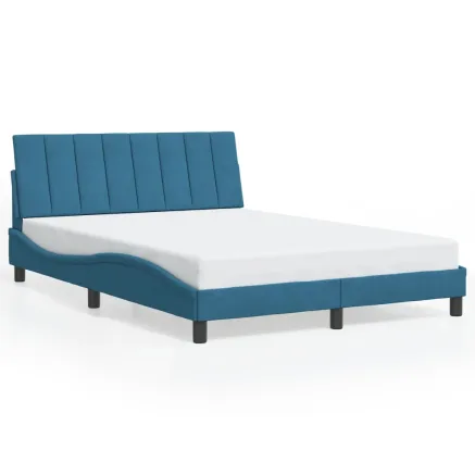 Cadre de lit sans matelas Hanko bleu 140x190 cm velours 2