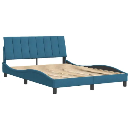 Cadre de lit sans matelas Hanko bleu 140x190 cm velours