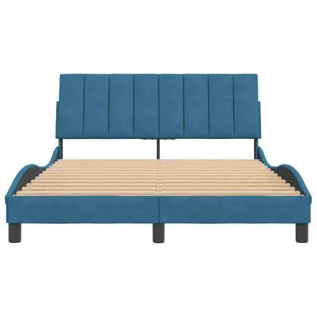 Cadre de lit sans matelas Hanko bleu 140x190 cm velours
