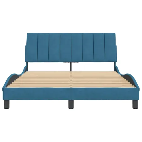 Cadre de lit sans matelas Hanko bleu 140x190 cm velours