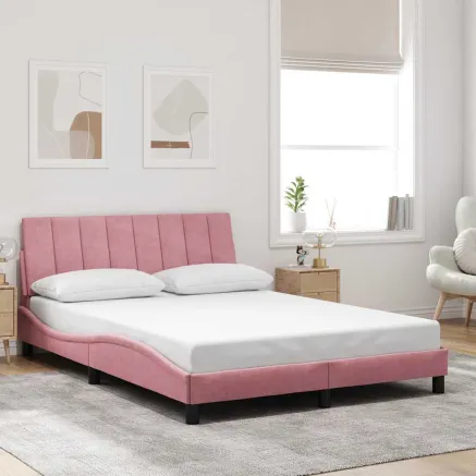 Cadre de lit sans matelas Hanko rose 140x190 cm velours