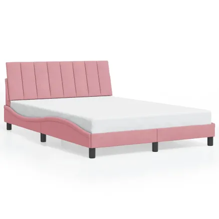 Cadre de lit sans matelas Hanko rose 140x190 cm velours 2