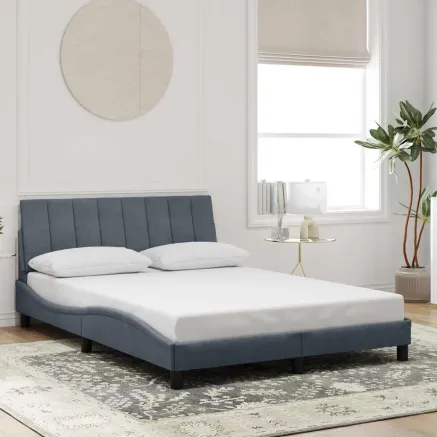 Cadre de lit sans matelas Hanko gris foncé 140x200 cm velours