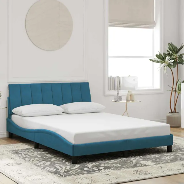 Cadre de lit sans matelas Hanko bleu 140x200 cm velours