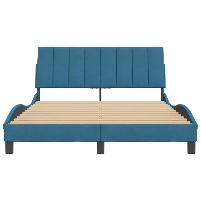 Cadre de lit sans matelas Hanko bleu 140x200 cm velours