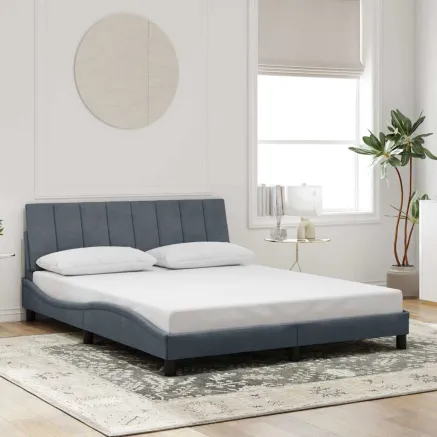Cadre de lit sans matelas Hanko gris foncé 160x200 cm velours