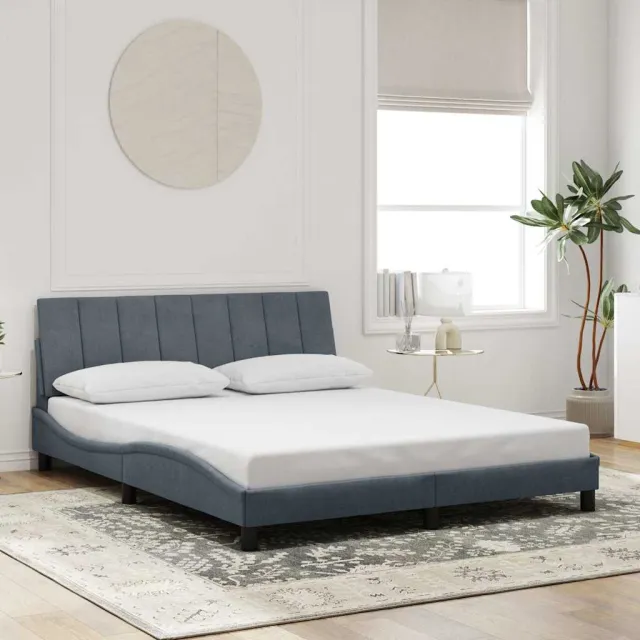Cadre de lit sans matelas Hanko gris foncé 160x200 cm velours