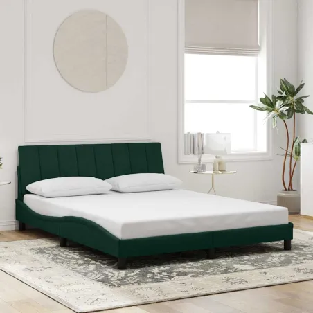 Cadre de lit sans matelas Hanko vert foncé 160x200 cm velours