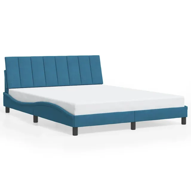 Cadre de lit sans matelas Hanko bleu 160x200 cm velours