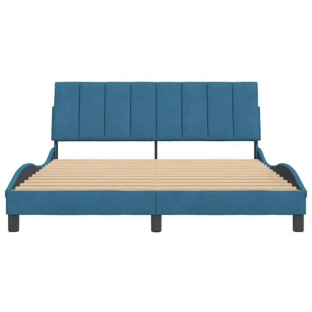 Cadre de lit sans matelas Hanko bleu 160x200 cm velours