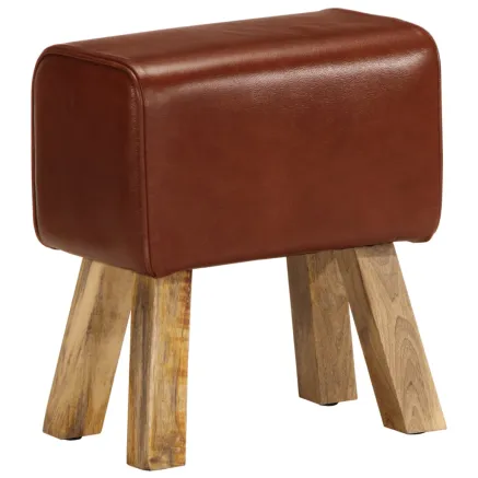 Banc saut de cheval 38 cm marron cuir véritable et manguier 2