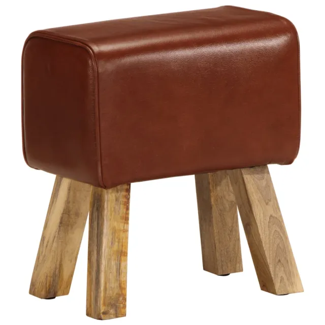 Banc saut de cheval 38 cm marron cuir véritable et manguier