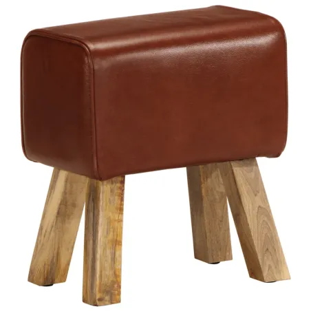 Banc saut de cheval 38 cm marron cuir véritable et manguier