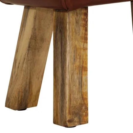 Banc saut de cheval 38 cm marron cuir véritable et manguier