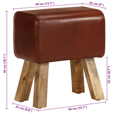 Banc saut de cheval 38 cm marron cuir véritable et manguier