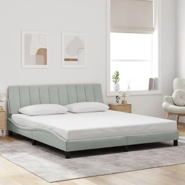 Cadre de lit sans matelas Hanko gris clair 180x200 cm velours