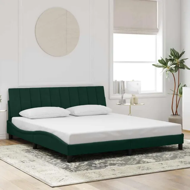 Cadre de lit sans matelas Hanko vert foncé 180x200 cm velours